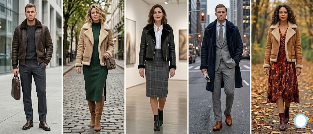 Formal Styling with a Shearling Jacket