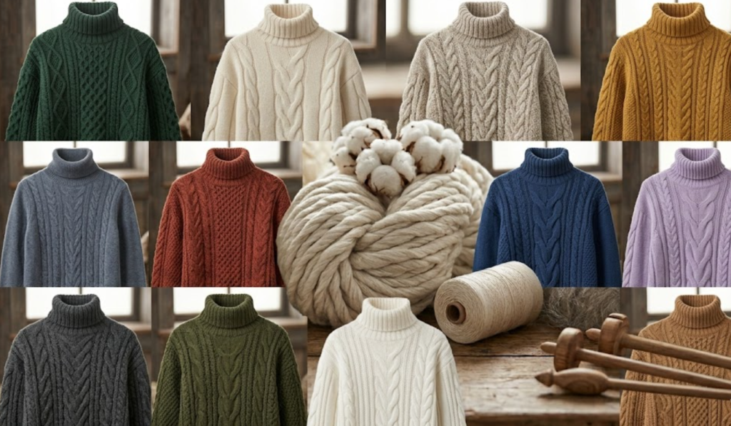 Cable-Knit Designed Turtleneck Sweaters