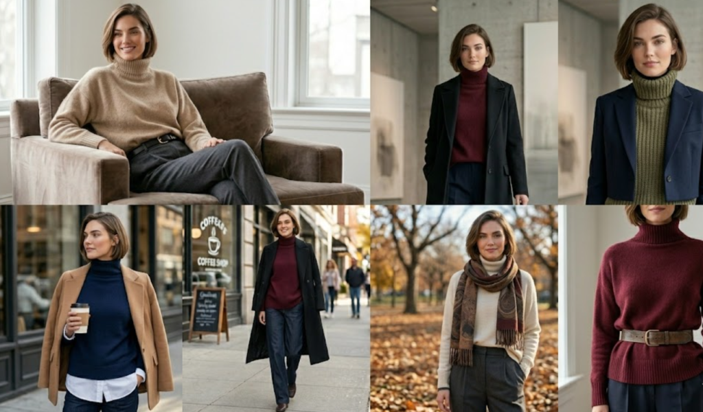 Fashionable Layering over Turtleneck Sweaters