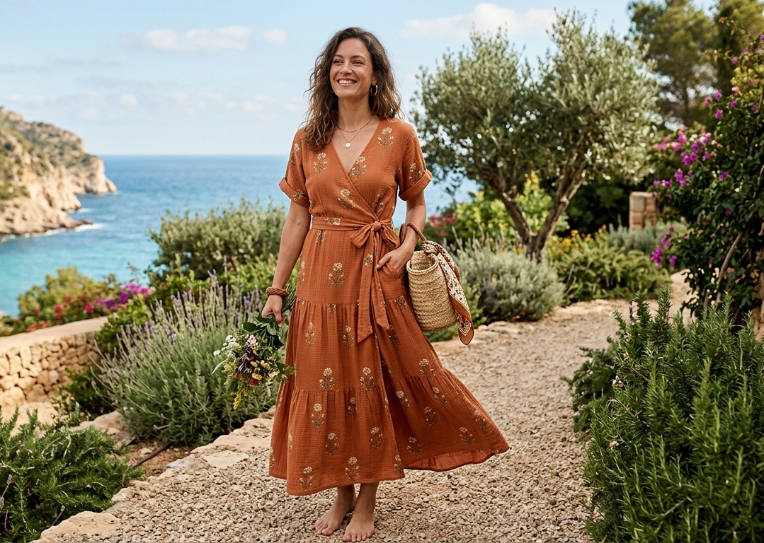 Cotton Wrap Maxi Dresses