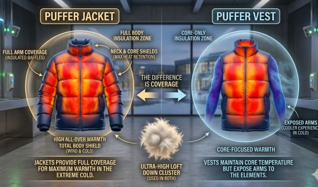 Warmth Comparison: Puffer Vests vs. Puffer Jackets