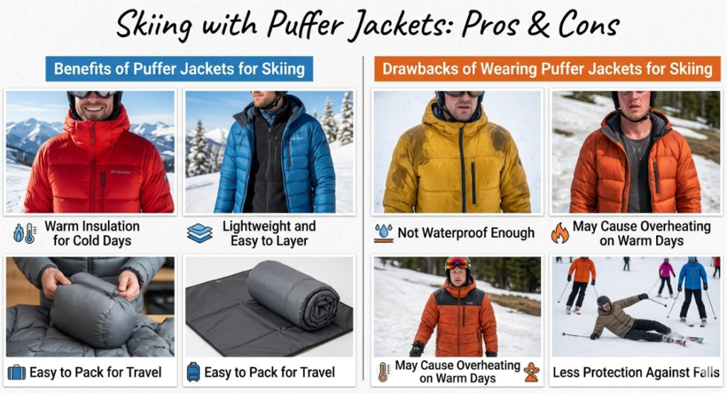 Benefits and Drawbacks of Puffer Jackets While Skiing