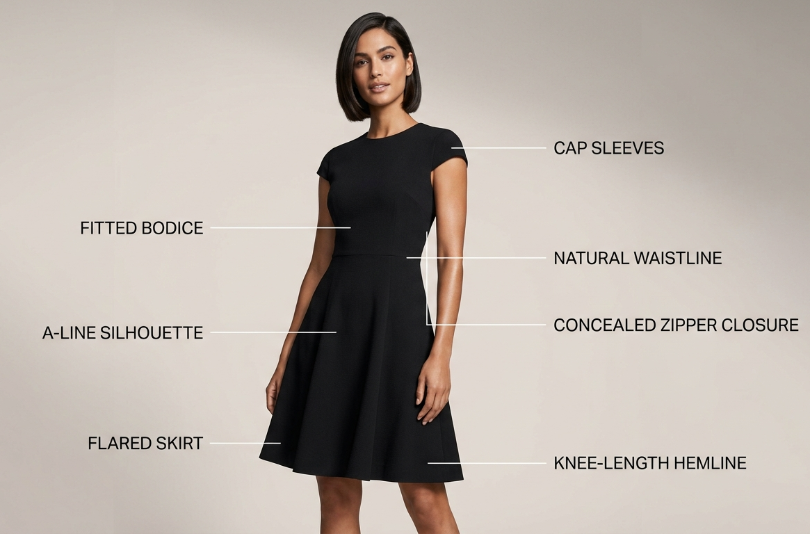 Elements of A-line cocktail dress
