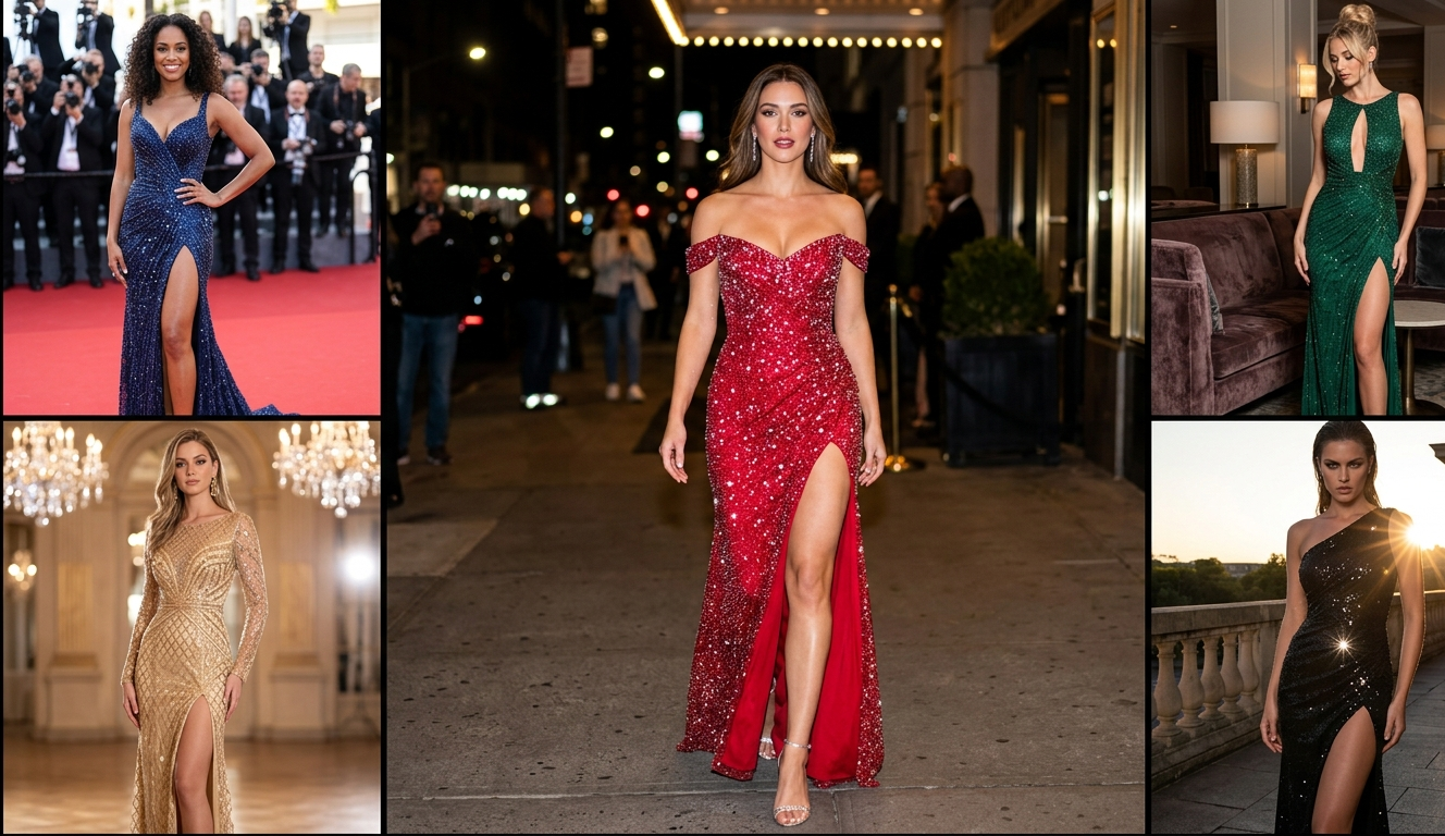 High-Slit Sparkly Diamond Gowns