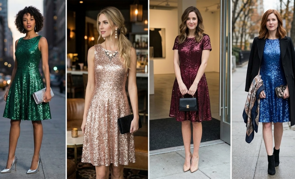 Sequins Are Ideal for A-Line Cocktail Dresses
