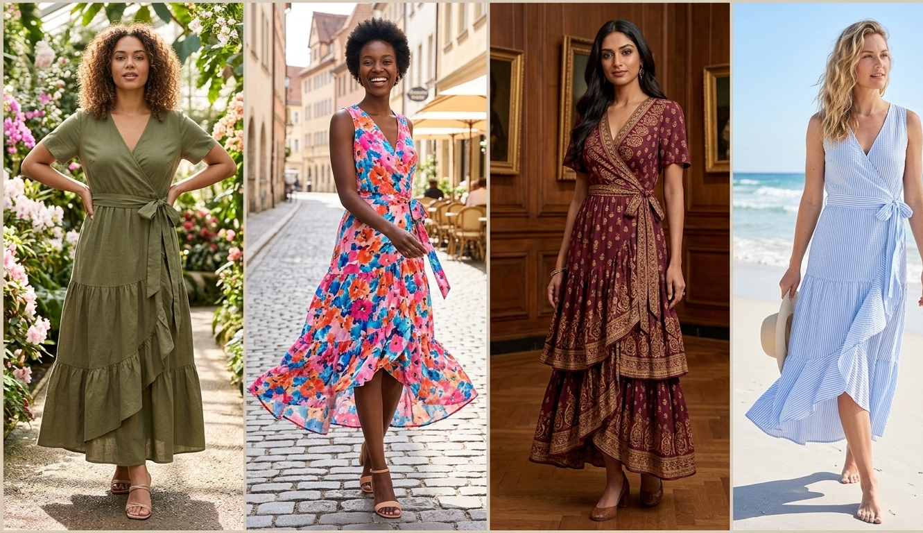 Tiered Wrap Maxi Dresses