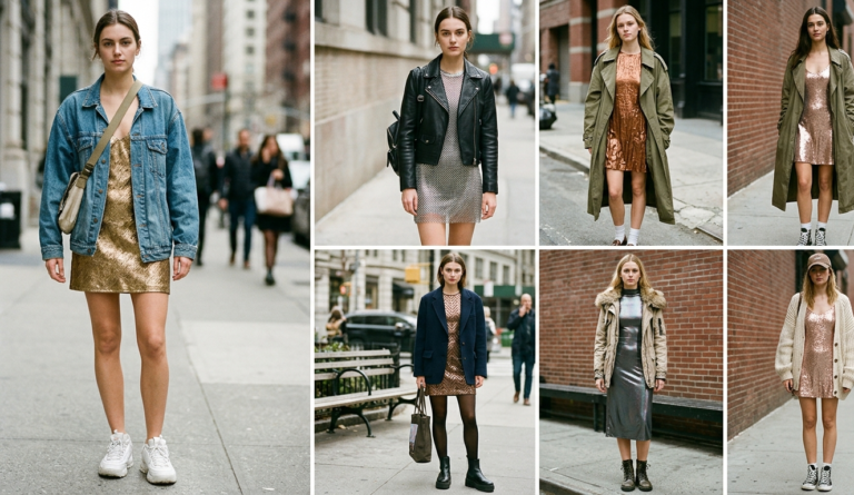 Layer Metallic Mini Dress with Outerwear