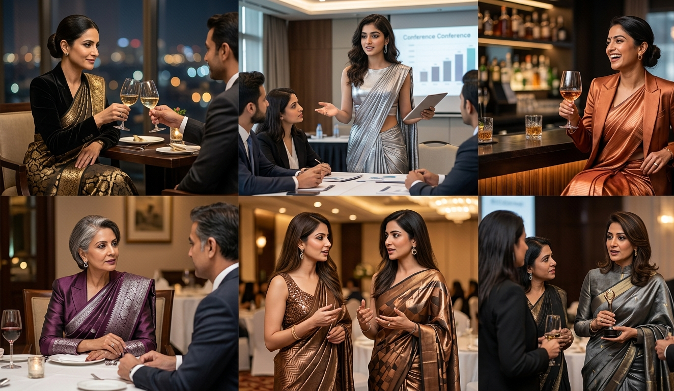 Metallic Sarees for Business Dinners