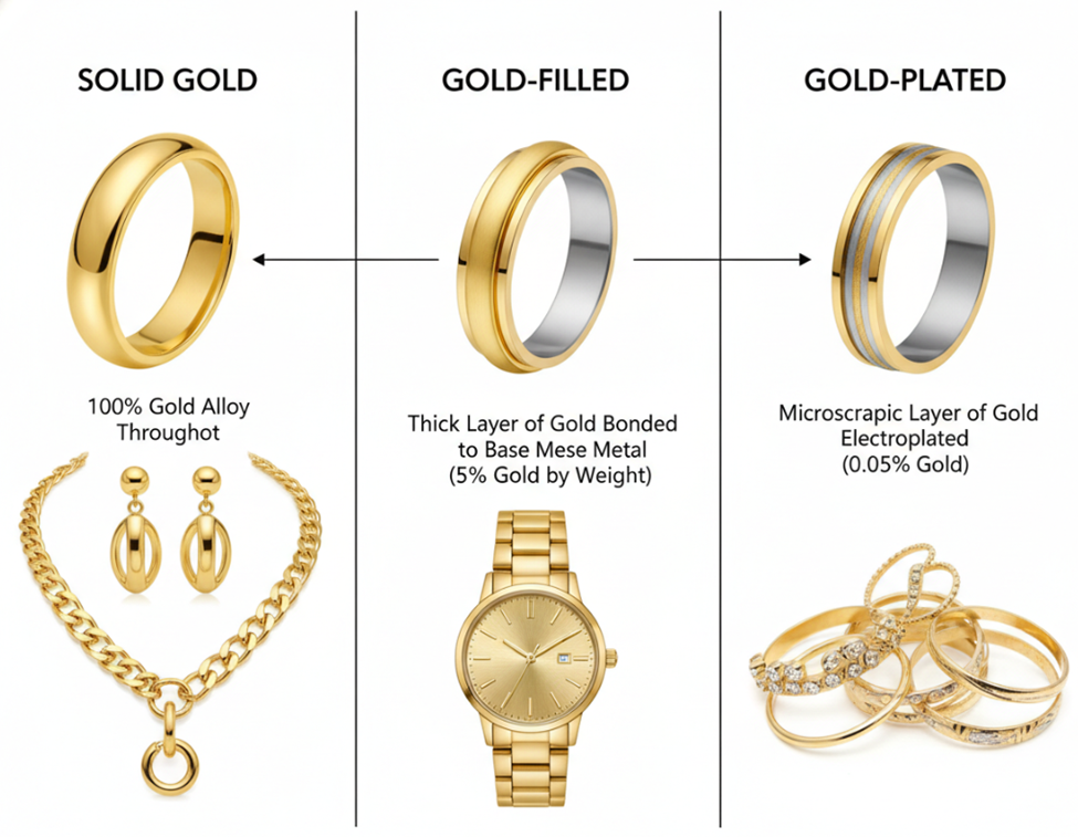 Solid Gold Jewelry Vs Gold-Plated Jewelry Vs Gold-Filled Jewelry