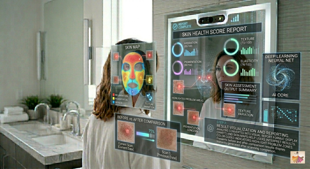 7th Step of AI Skin Analyzer Mirror Working: Result Visualization and Reporting