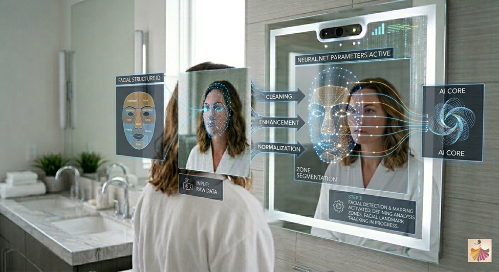 3rd Step of AI Skin Analyzer Mirror Working: Facial Detection and Mapping