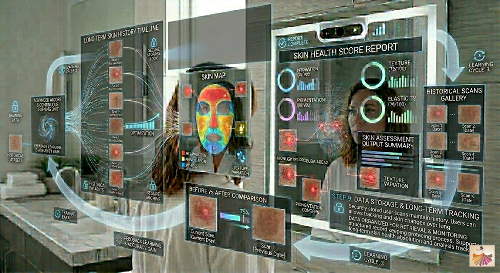 9th Step of AI Skin Analyzer Mirror Working: Data Storage and Tracking
