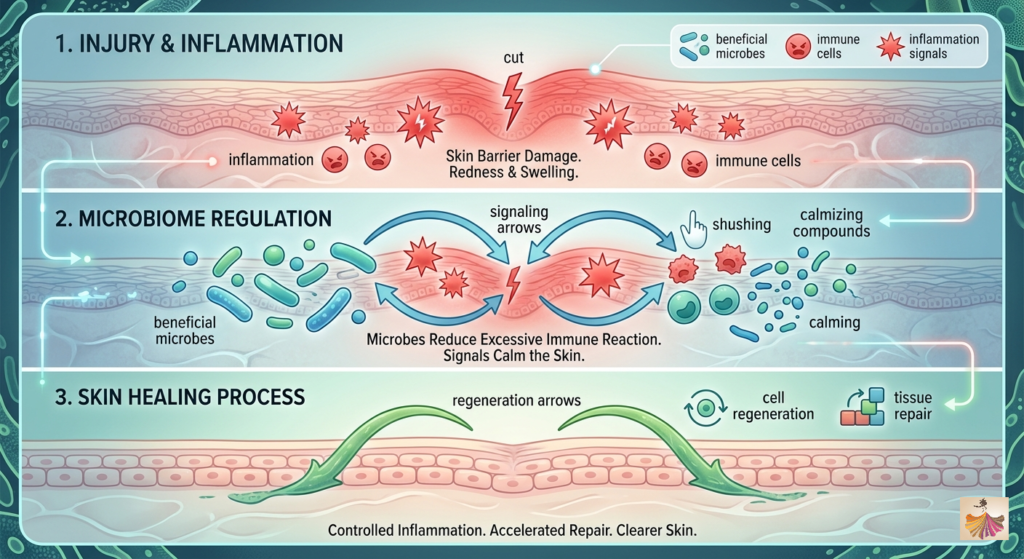 Inflammation Control and Skin Healing Processes of Skin Microbiome