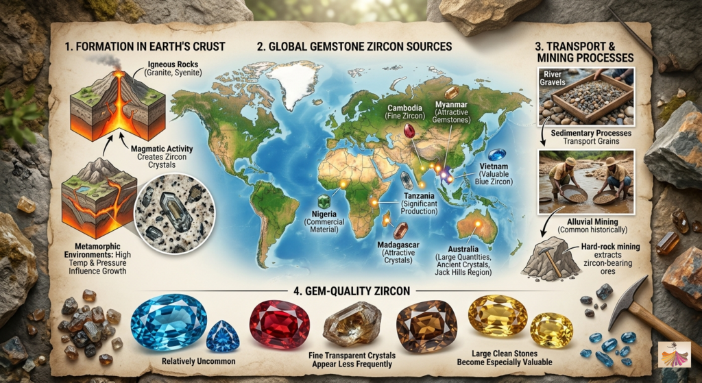 Origin/Source of Gemstone Zircon